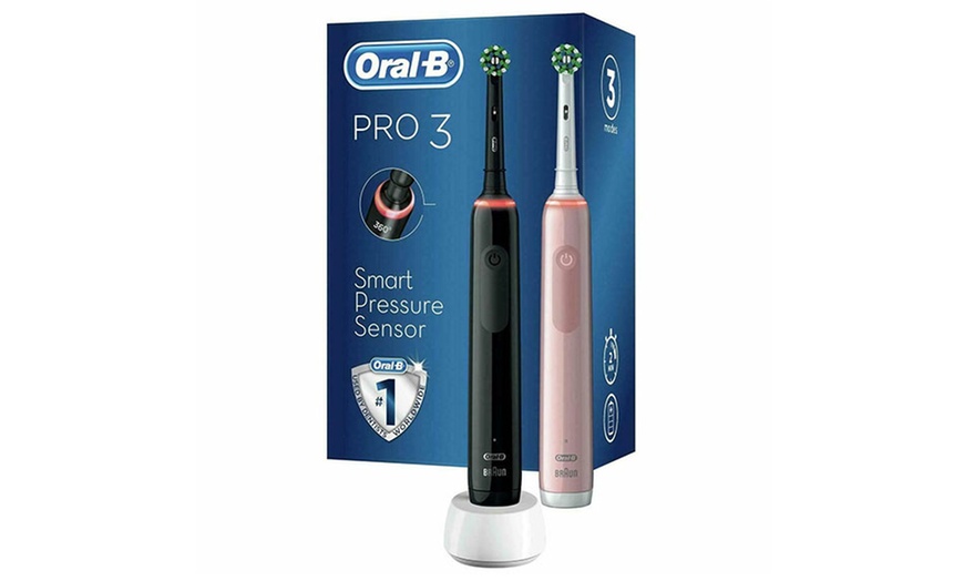 Image 3: Oral-B Pro 3 3900 Electric Smart Pressure Sensor Duo Toothbrushes