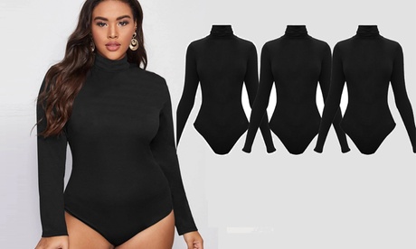 Set 3 body intimi monocolore a maniche lunghe e collo alto