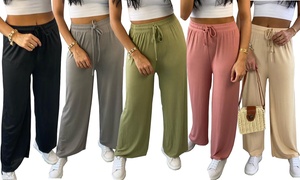 Wide Leg Ribbed Palazzo Trousers