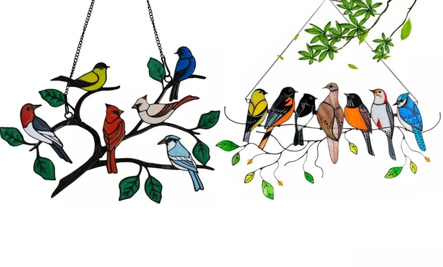 Image 10: Stained Glass Effect Birds Decorations Set