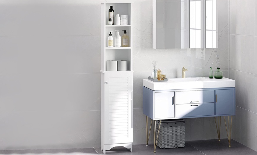 Image 1: HomCom Tall Bathroom Storage Cabinet