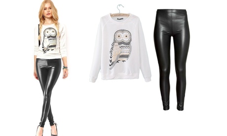 Completo felpa gufo e leggings in pile disponibili in 2 taglie