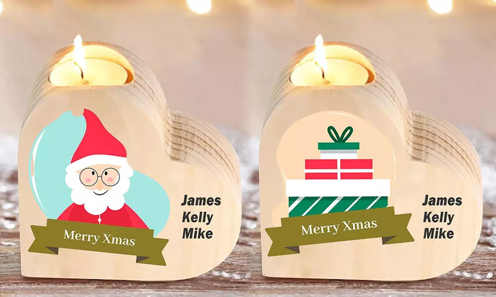 Personalisierbarer Teelichhalter aus Holz im Design nach Wahl