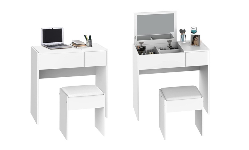 Image 2: HomCom Flip-Up Dressing Table with Stool