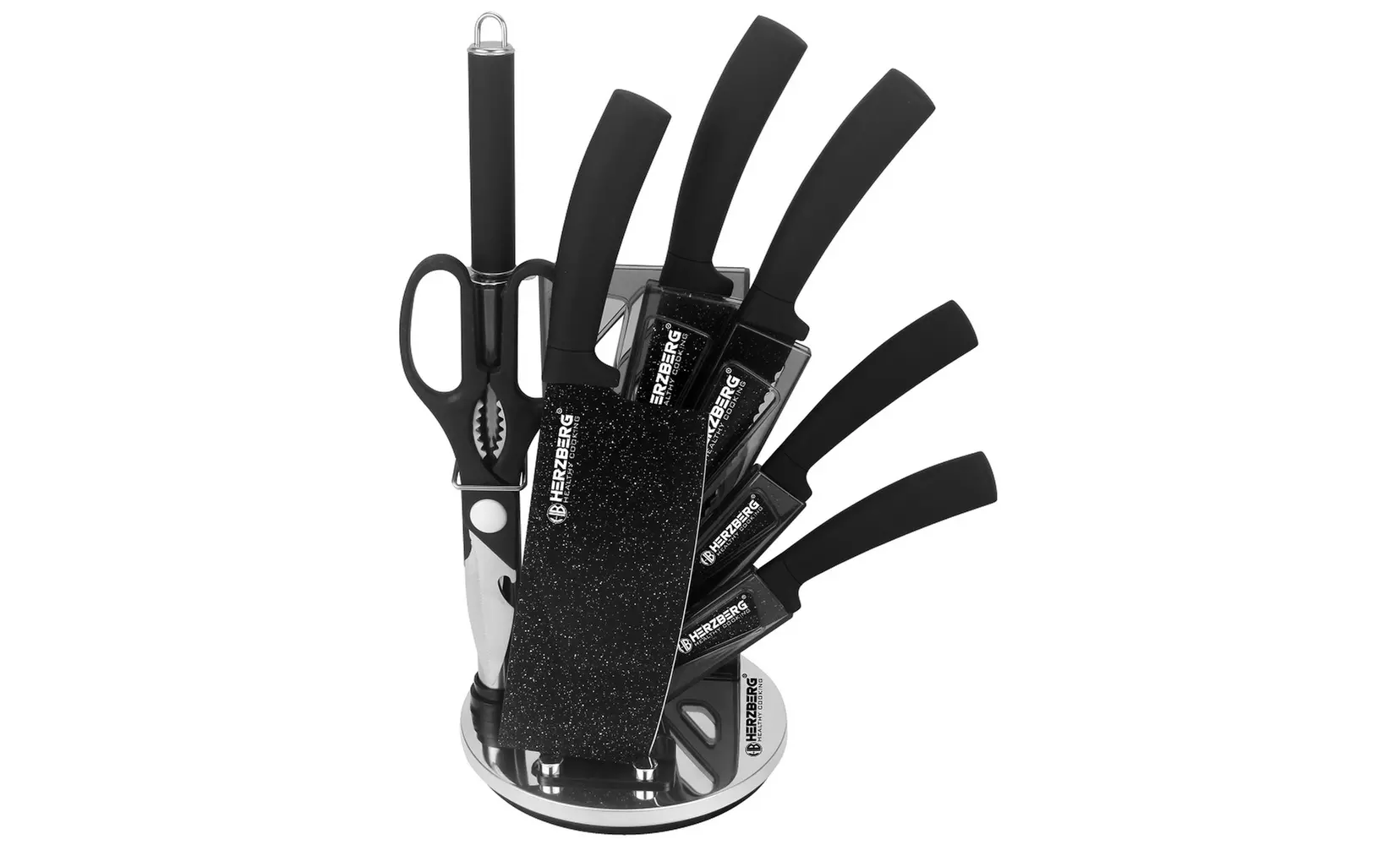 Ensemble 8 pièces avec couteaux, aiguiseur, ciseaux et support