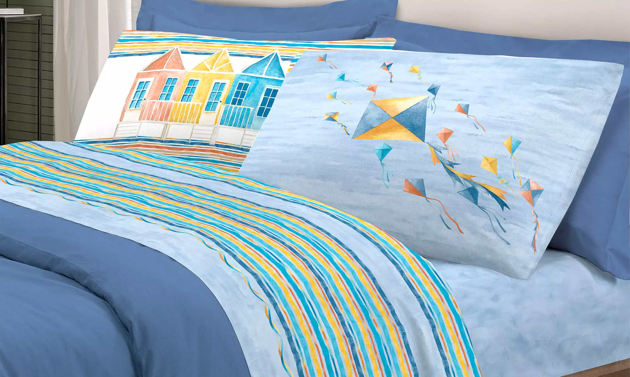 Completo Lenzuola con Fantasia Aquiloni Co.Ingros.Tex