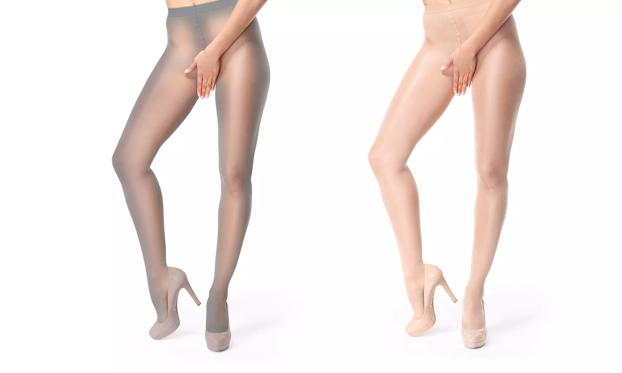 1x oder 2x Strumpfhose mit offenem Schritt in Schwarz, Beige oder Grau - Second Medium