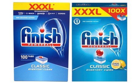 4 confezioni di pastiglie per lavastoviglie Powerball Classic Finish da 100 l'una, disponibili in 2 tipologie