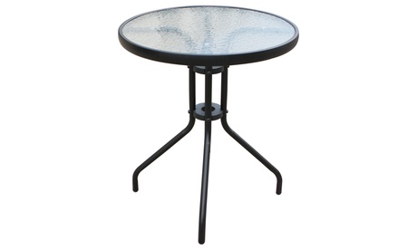 Tavolino tondo in acciaio con piano di vetro