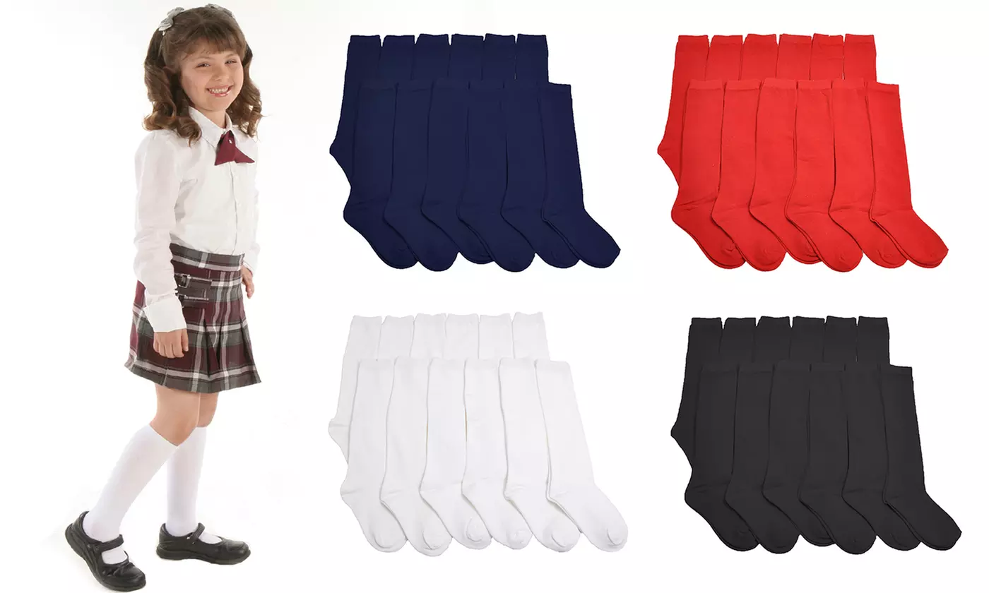 Women's and Kids Cotton Uniform Knee-High School Socks (12-Pairs) - Primary Image