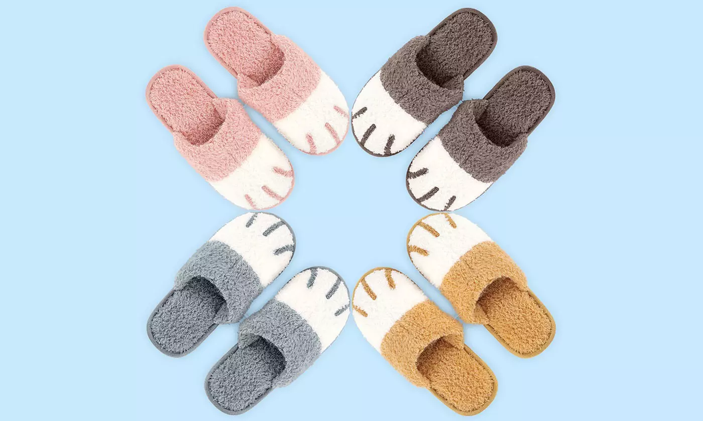 Soft Warm Plush Non-Slip Cute Cat Paw Animal Slippers Indoor Outdoor Shoes 