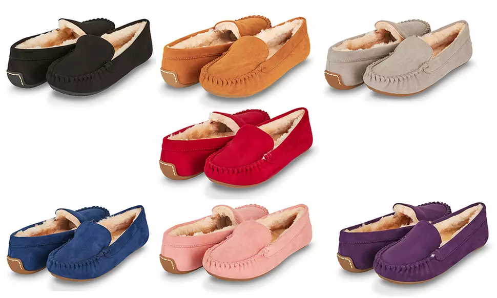 Floopi Women's Indoor/Outdoor Faux Fur Lined Basic Moccasin Slipper with Memory Foam - Primary Image