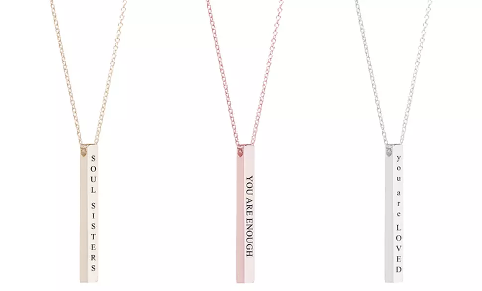 Pink Box Solid Stainless Steel Inspirational Bar Necklace. Multiple Styles Available. - Primary Image