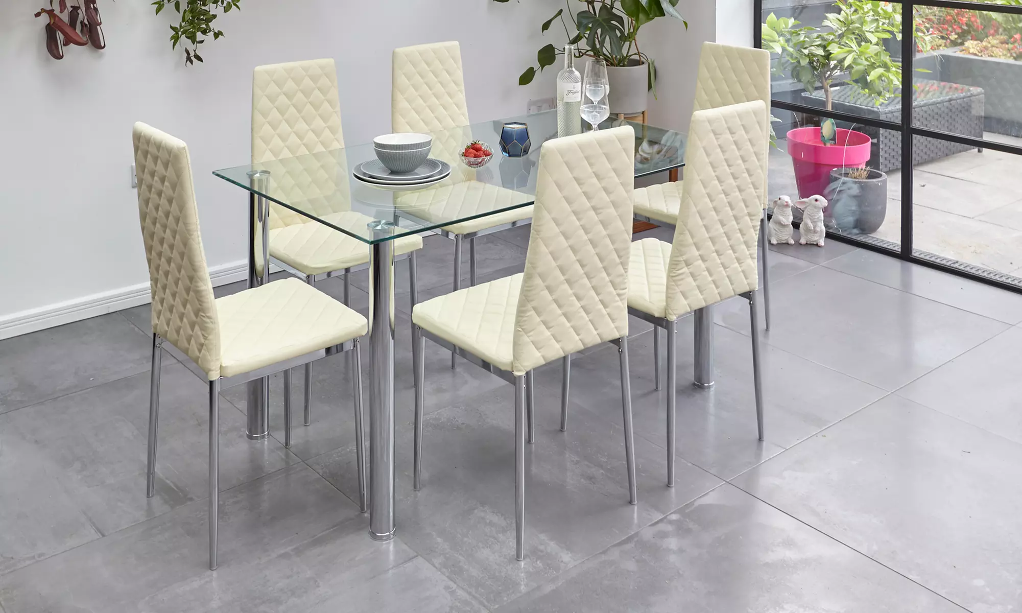 Glass Dining Table and Six Chairs or Set of Two or Four Chairs - Primary Image