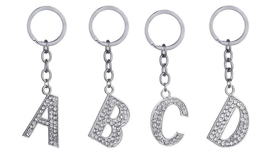 Image 1: Diamante Initial Letter Keychain