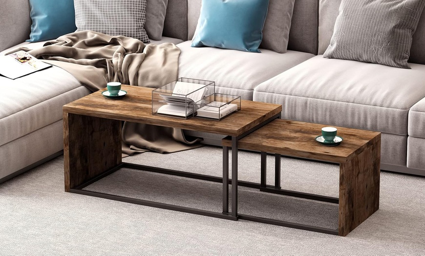 Image 2: HomCom Set of Two Industrial-Style Coffee Tables