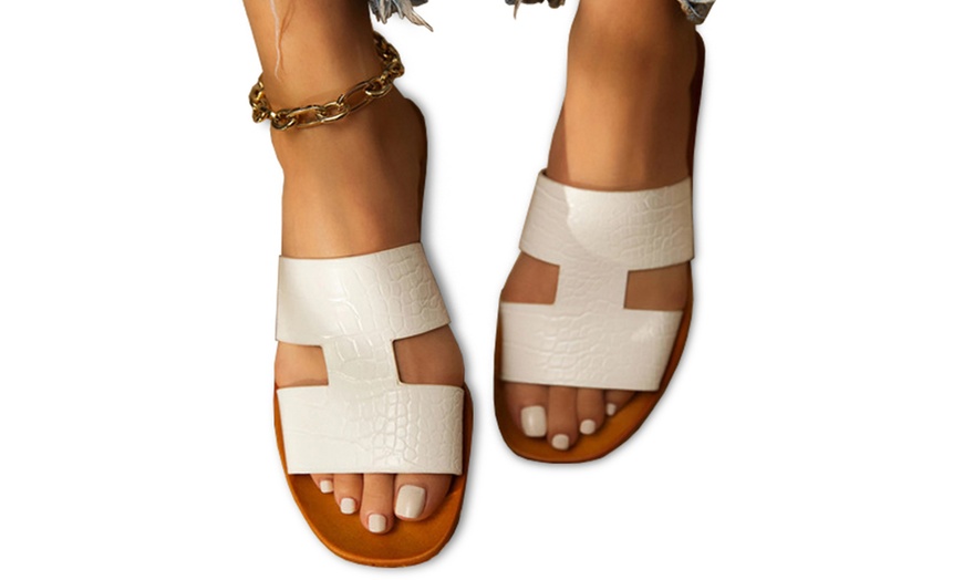 Image 6: Faux Leather Double Strap Slider Sandals