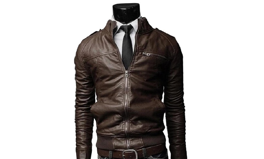 Image 5: Men's Faux-Leather Biker Jacket