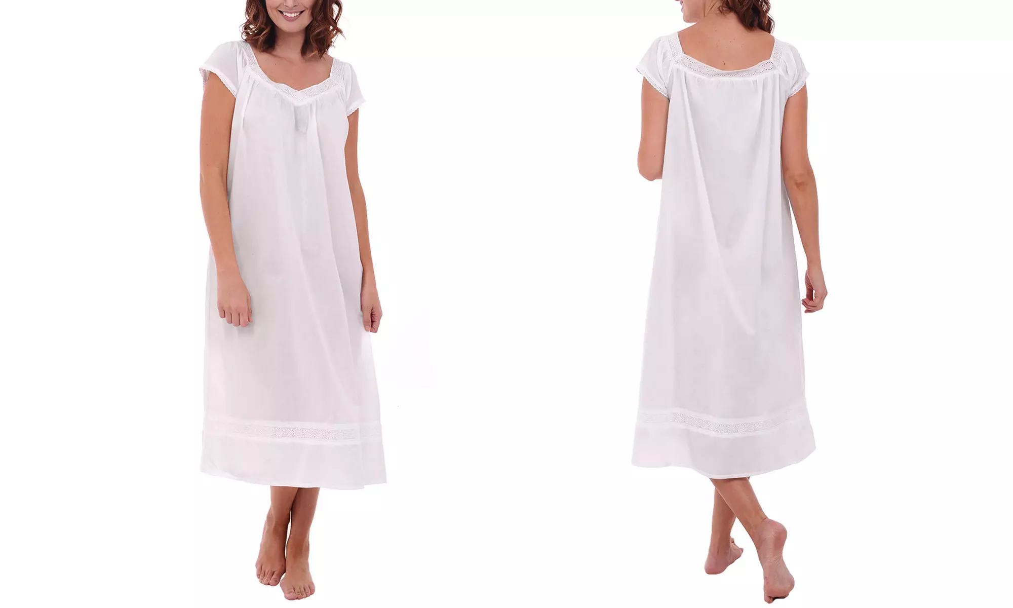 Alexander Del Rossa Women's Cotton Poplin Long Nightgown. Plus Sizes Available. - Second Medium