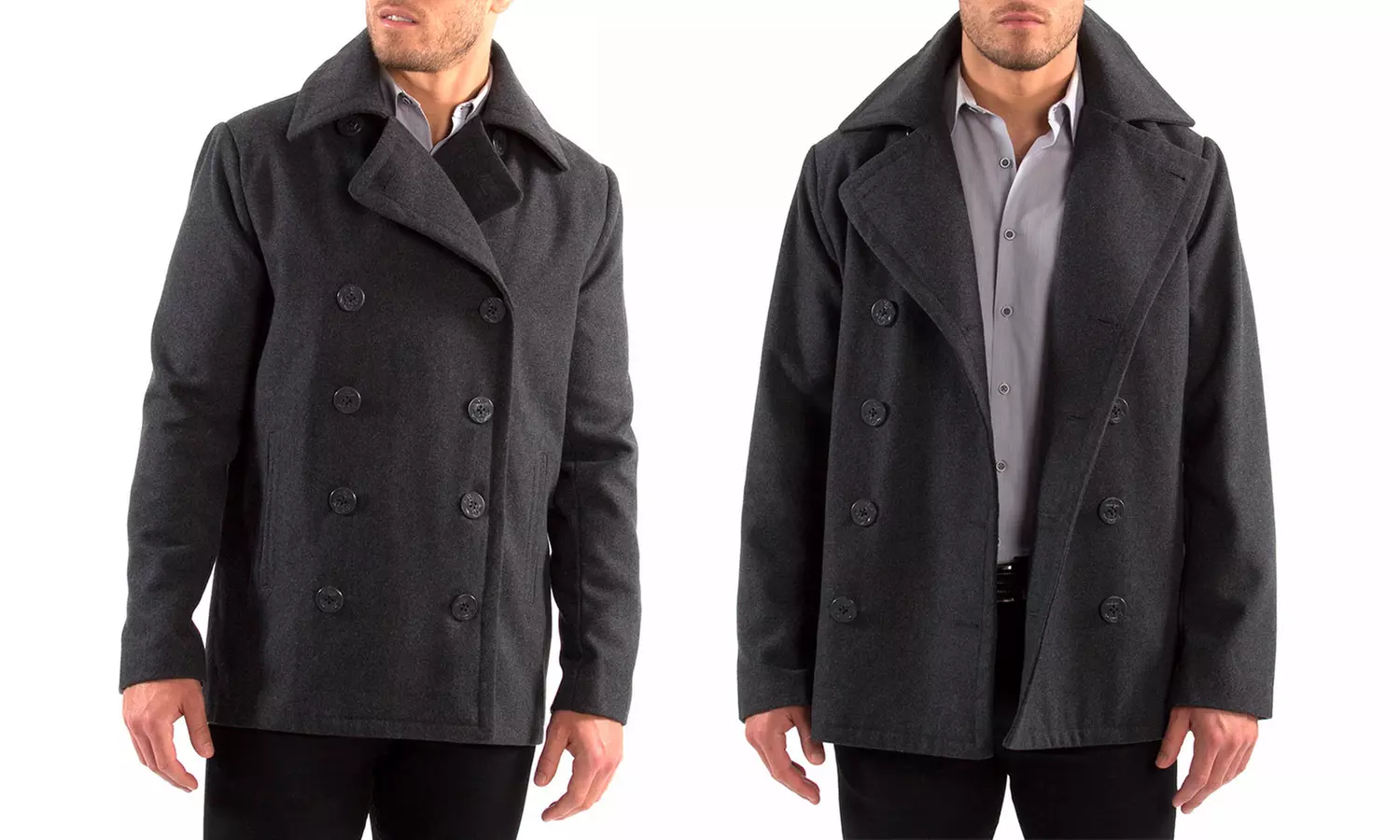 Alpine Swiss Men's Mason Classic Wool Blend Double Breasted Pea Coat - Second Medium