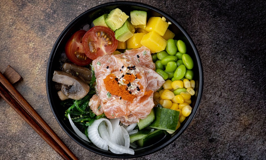 Image 1: Feast on a Choice of Poke Bowl 24Oz + Classic Ice Tea for 1, 2 or 4