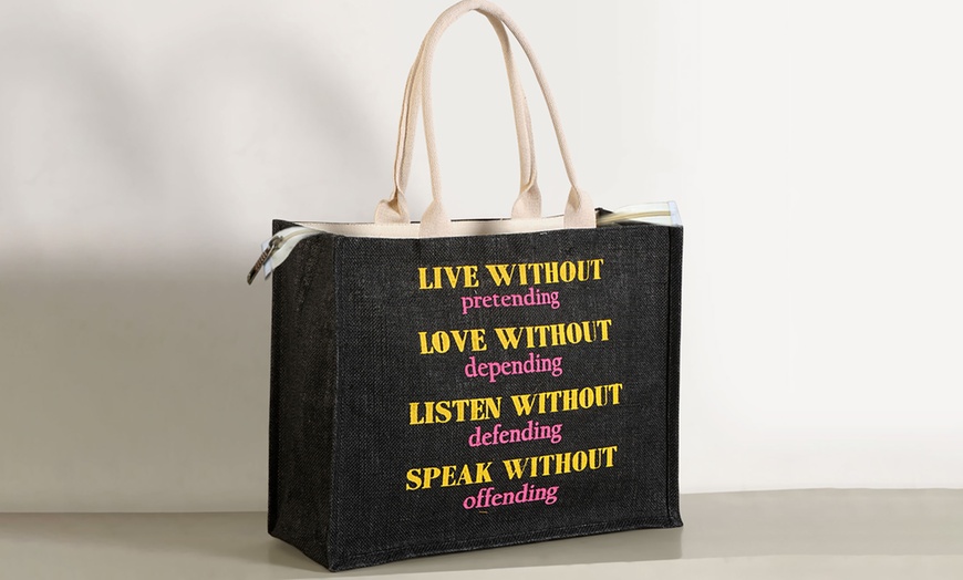 Image 26: Printed Zippered Hessian Bag