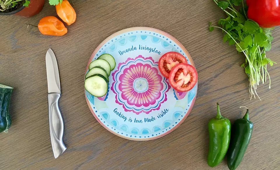 One or Two Personalized Round Tempered-Glass Cutting Boards from Qualtry (54% Off) - Second Medium