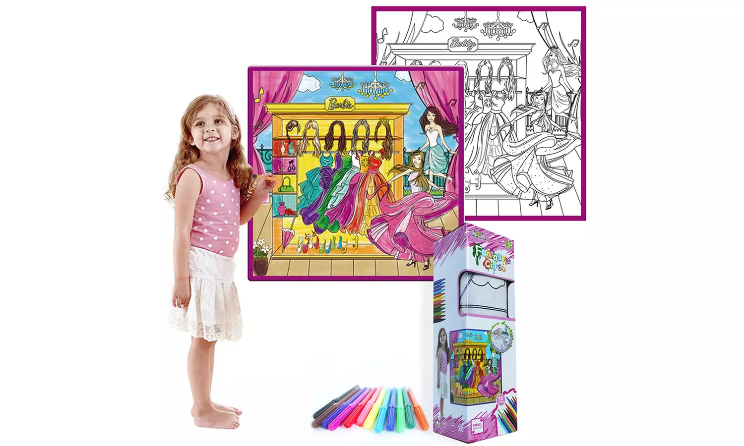 Kids Fantastic Washable Coloring Play Mat with 12 Washable Markers - Second Medium