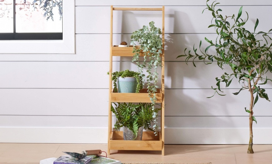 Image 3: Bamboo Three Tier Ladder Plant Stand