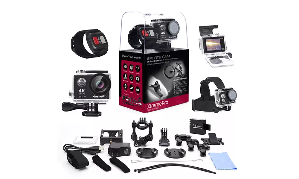 Clearance: XtremePro 4K UHD WiFi Sports Camera with Wrist Remote and Accessories - Primary Image