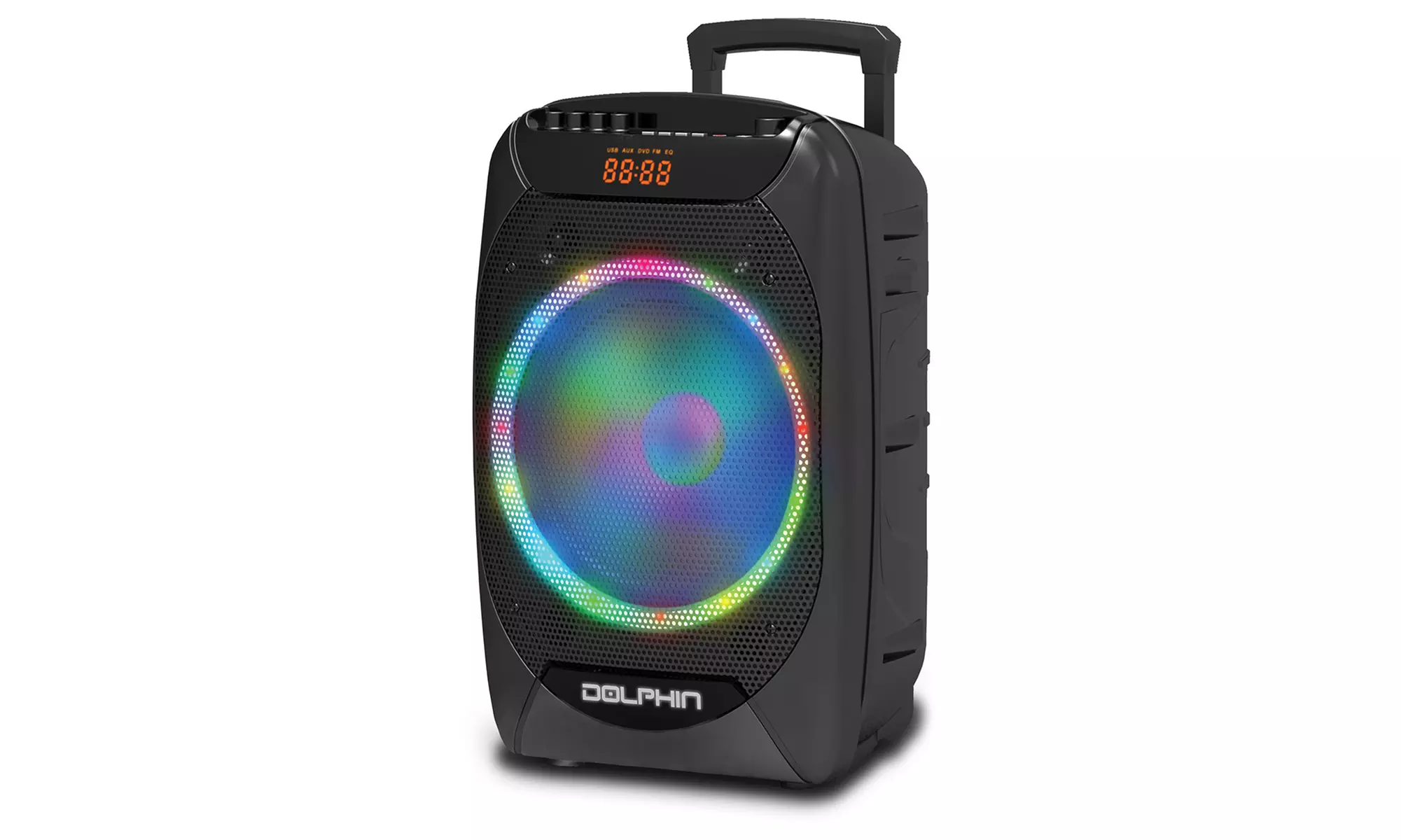 Dolphin Audio 15" Rechargeable Bluetooth Party Speaker with LED Rave Light and Trolley - Primary Image