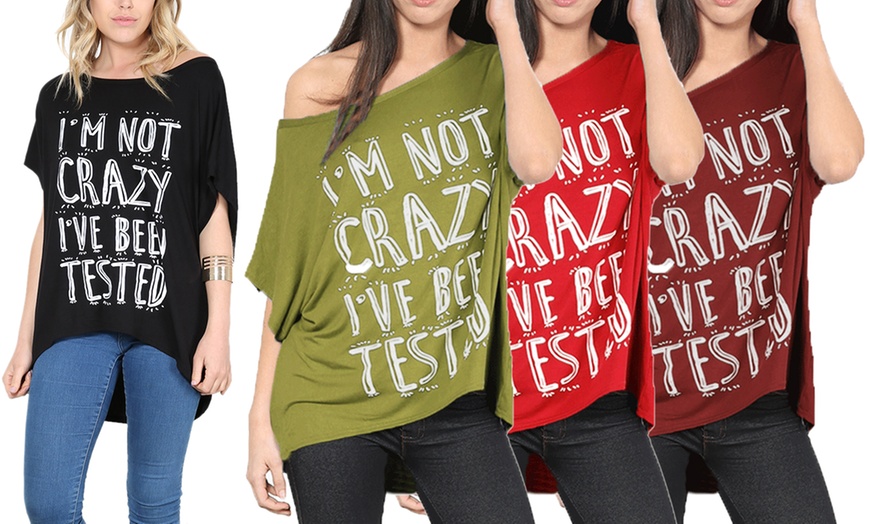 Image 1: Slogan Oversized Batwing Sleeve T-Shirt