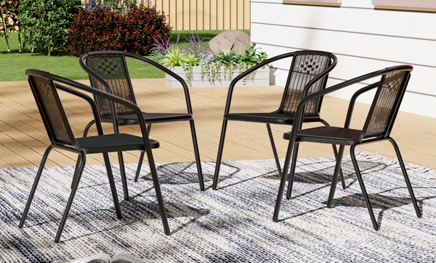 Image 1: Four Packs of Outdoor Patio Metal Wicker Stackable Dining Chairs 