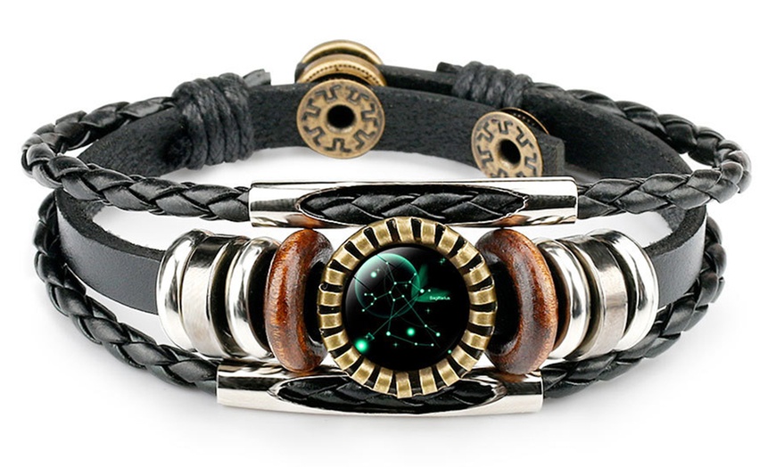 Image 10: 12-Zodiac Leather Constellation Bracelet