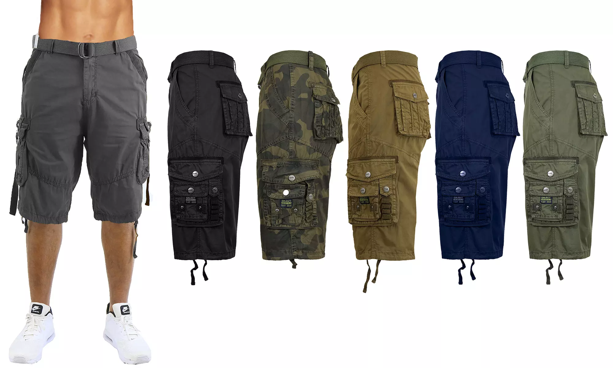 2-Pack Galaxy By Harvic Men's Classic-Fit Belted Cargo Shorts (30-48) - Primary Image