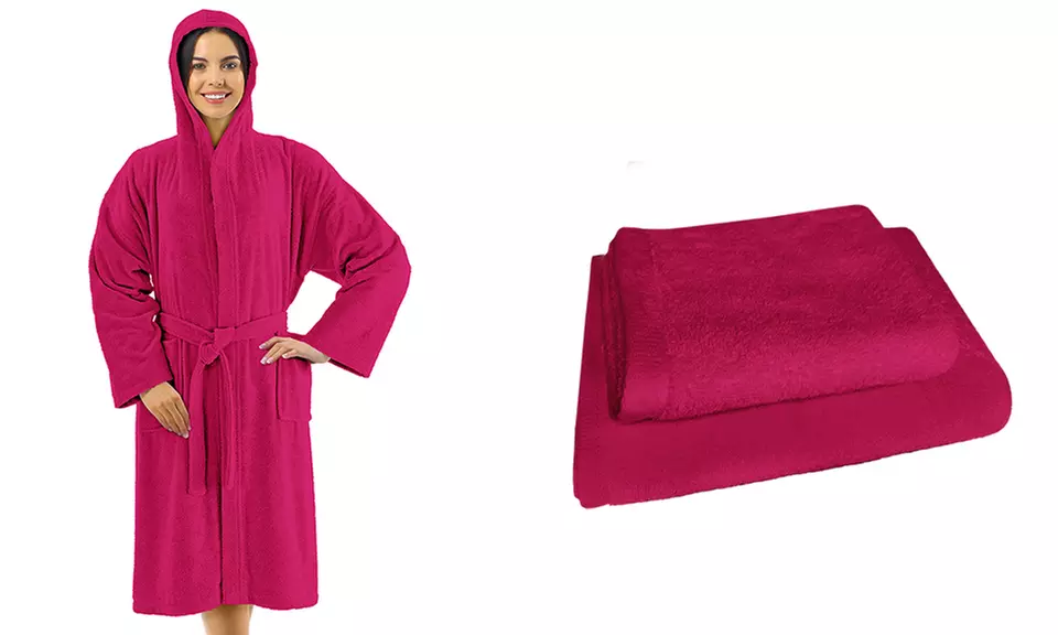 Set con accappatoio, asciugamano e salvietta ospite, 100% cotone