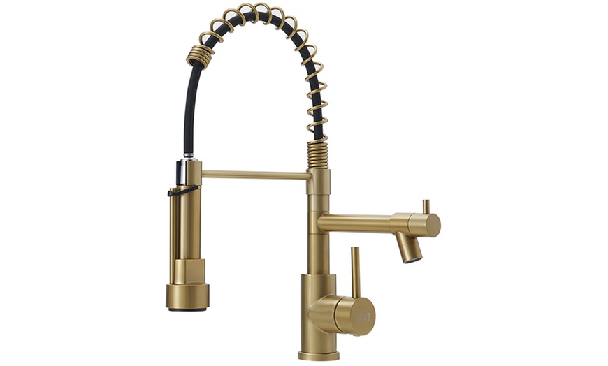 Image 4: Brushed Gold Stainless Steel Kitchen Faucet with Pull Down Spring 