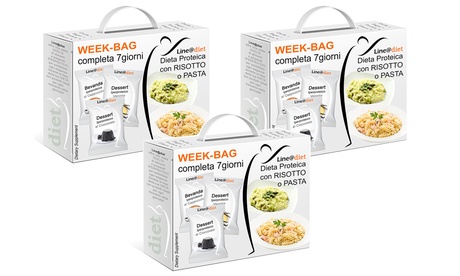 Fino a 3 kit per dieta iperproteica di 7 giorni con risotto e pasta, per ridurre l’assunzione di grassi e carboidrati