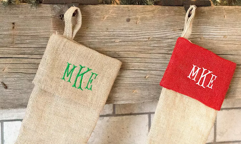 1, 2, 3, 5, or 10 Personalized Burlap Christmas Stockings from Qualtry (Up to 84% Off) - Second Medium