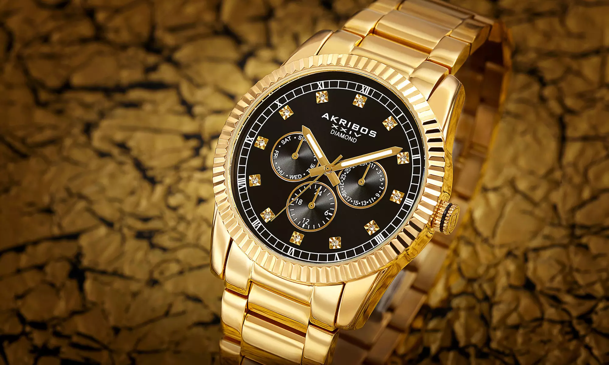 Men's Akribos 12 Diamond Markers Multi-Function Stainless Steel Bracelet Watch - Primary Image