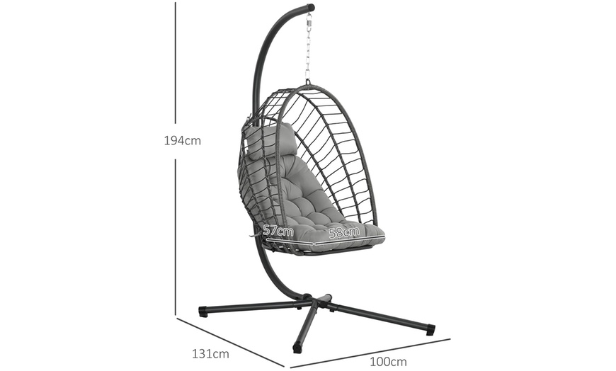 Image 6: Outsunny Rattan-Effect Hanging Egg Chair