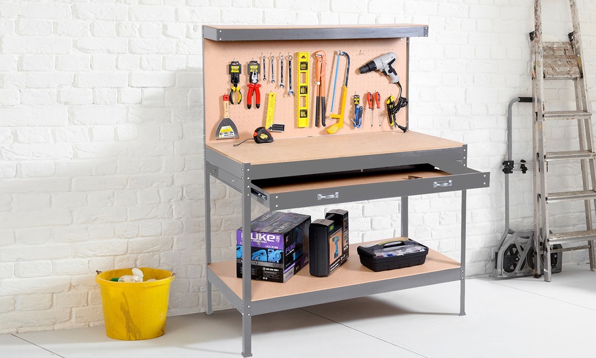 Image 3: Neo Workbench with Heavy-Duty Steel Pegboard