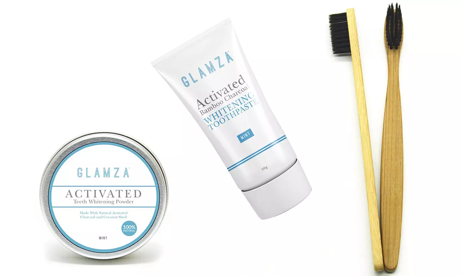 1, 2 ou 3 produits de blanchiment des dents au charbon - brosse à dents biodégradable en bambou, dentifrice et poudre - Primary Image