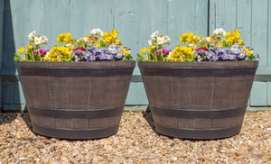 Up to 10 Wooden Barrel-Effect Planters