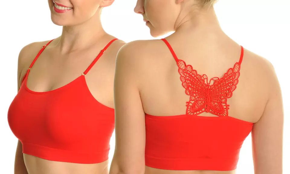 Angelina Seamless Racerback Crop-Top Bralettes with Embroidered Applique (6-Pack) - Primary Image