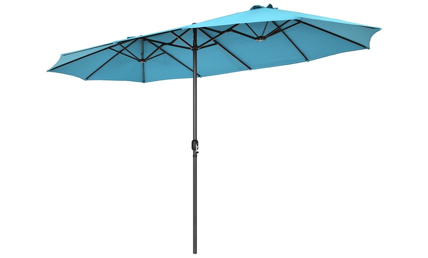 Image 5: Costway 15FT Patio Double-Sided Umbrella Crank Outdoor Garden Market Sun Shade