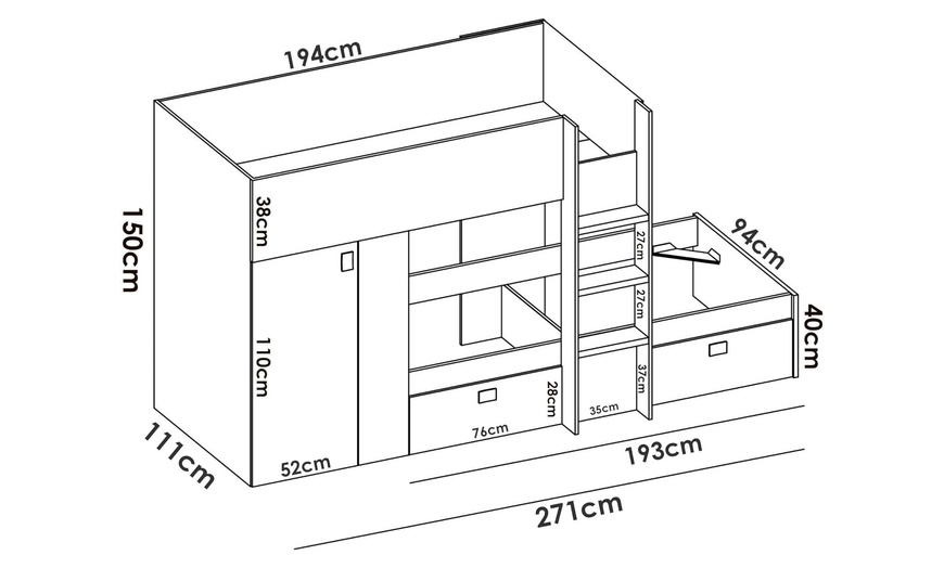 Image 21: Lit superposé pour enfants avec armoire et tiroir