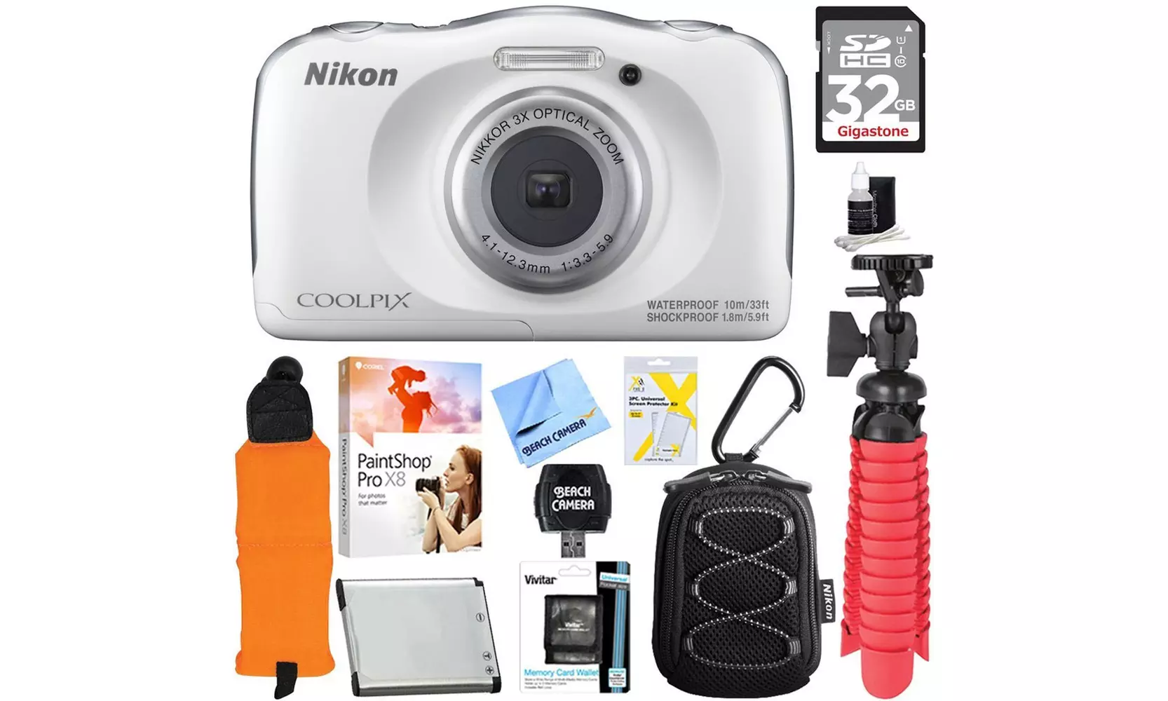 Nikon Coolpix W100 13.2MP Waterproof Digital Camera Bundle (13-Piece) - Second Medium