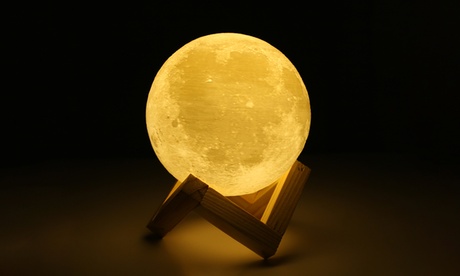 Lampada Led a forma di luna piena che cambia colore e con base in legno