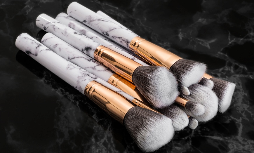 Image 1: 10-Pc Marble Make Up Brush Set